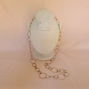 Gold Tone Circle Hoop Ring Link Chain Long Fashion Necklace 37" Adjustable